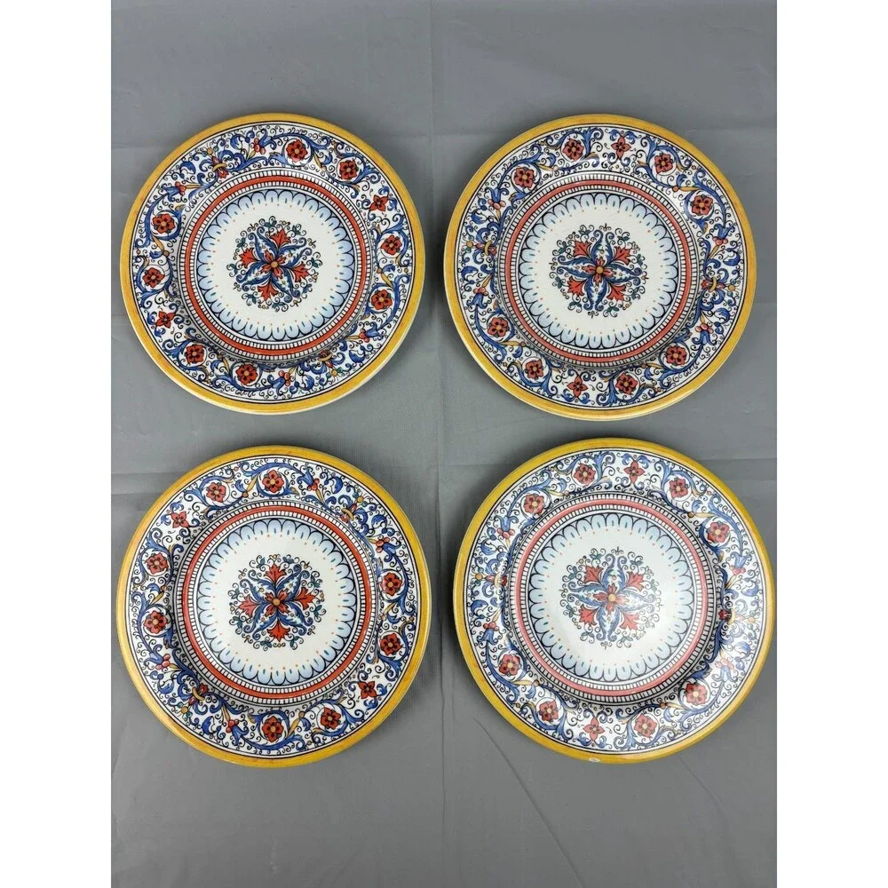 World Market Porto Salad Dessert Plate (set of 4) Mediterranean Floral 8 1/4